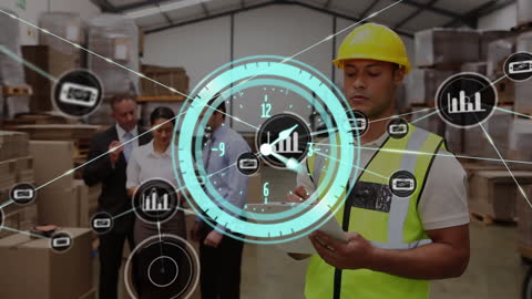 Warehouse Technology with Networking and Data Icons