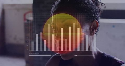 Female Athlete Training with Digital Data Overlay in Urban Gym