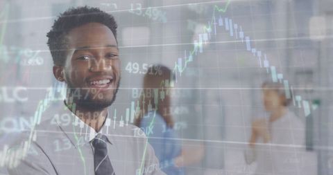 Confident Professional Against Digital Stock Market Graphs