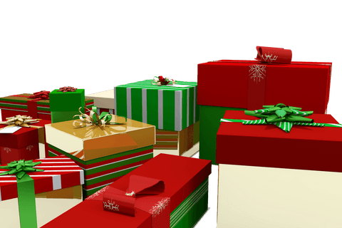 Transparent arrangement of colorful christmas presents