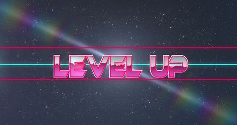 Retro Futuristic Level Up in Neon Colors with Digital Space Theme - Download Free Stock Images Pikwizard.com
