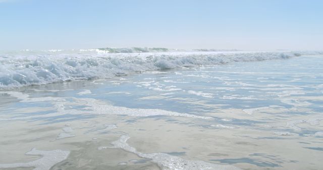 Foamy waves wash onto a sandy beach, capturing the essence of the ocean - Download Free Stock Photos Pikwizard.com