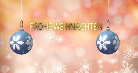Frohe Weihnachten with Blue Baubles on Pink Background