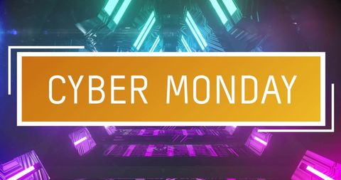 Cyber monday sign with neon pattern background