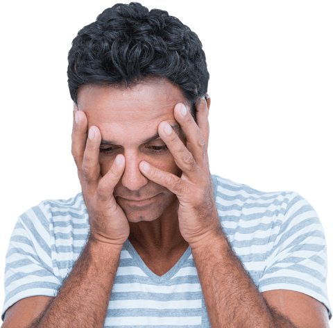 Transparent Upset Middle-Eastern Man with Head in Hands