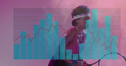 Vibrant tennis athlete with turquoise chart overlay