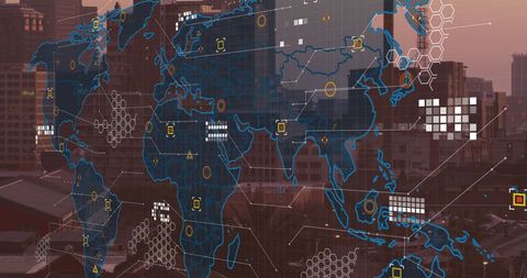 Global Data Processing Over Cityscapes Highlighting Financial Networks - Download Free Stock Images Pikwizard.com