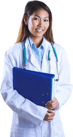 transparent young doctor holding blue binder and smiling - Download Free Stock Videos Pikwizard.com