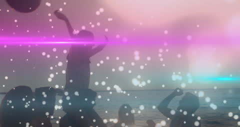 Peoples' Silhouettes Partying with Festive Confetti and Colorful Lights