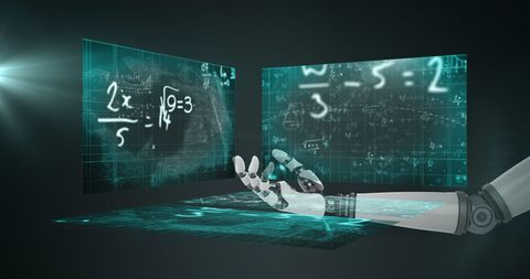 Robotic Hand Interacting with Virtual Math Equations in Digital Space - Download Free Stock Images Pikwizard.com