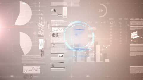 Digital Animation Mixed with Clocks and Data Visuals over a Futuristic Cityscape
