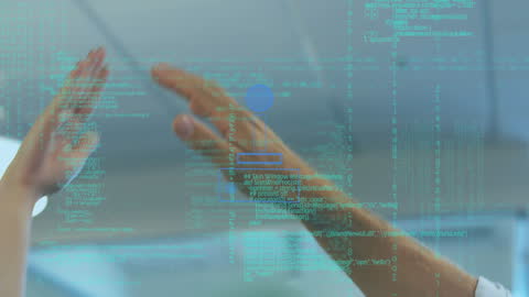 Mixed Ethnicity Business People Interacting with Augmented Reality Display