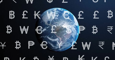 global economy concept with currency symbols overlay on earth - Download Free Stock Images Pikwizard.com