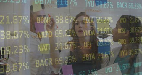 Business Team Analyzing Financial Data with Indices