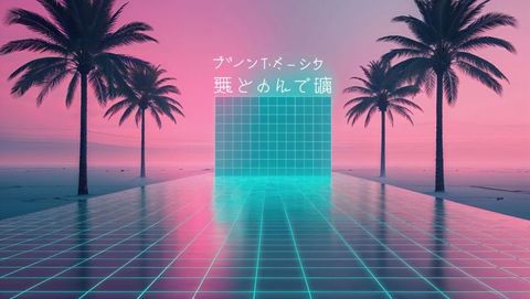 Surreal Palm Coastal Futuristic Vaporwave Landscape