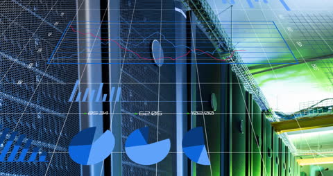 Futuristic Data Analytics Interface in Modern Server Room