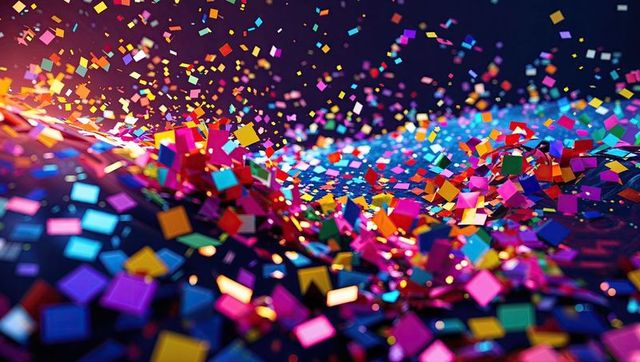 Vibrant Multicolored Confetti Floating in Exciting Digital Artwork