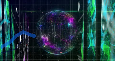 Futuristic Global Network Digital Interface with Data Visualization