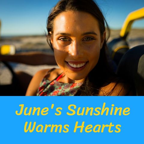 Smiling Woman Enjoying Summer Sunshine by Seaside