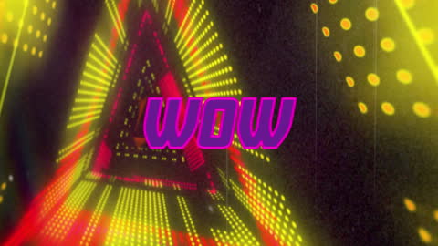 Dynamic Neon Triangle Tunnel with Wow Text Overlay