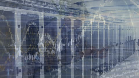 Financial Data Processing Overlaid on Business Servers Animation