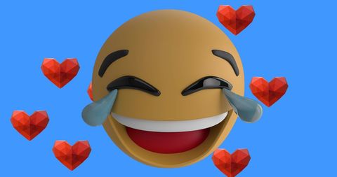 Laughing Emoji with Red Hearts and Blue Background - Download Free Stock Images Pikwizard.com