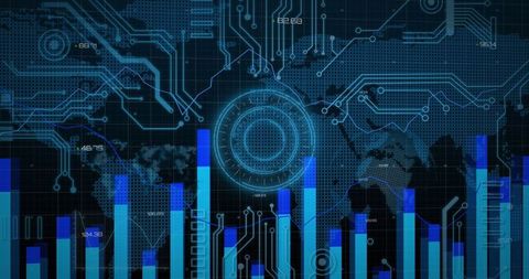 Global Data Processing with Circuit Board and Bar Graph - Download Free Stock Images Pikwizard.com