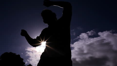 Joyful Silhouette Dancing Under Night Sky