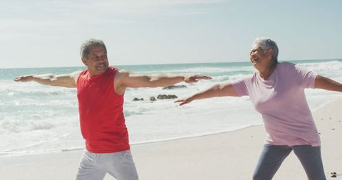 Senior Couple Relax With Beach Yoga - Download Free Stock Images Pikwizard.com