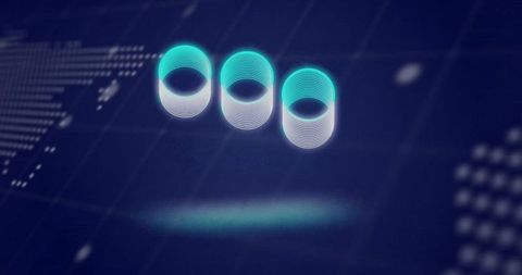 Futuristic holographic data cylinders glowing over digital grid dashboard for analytics
