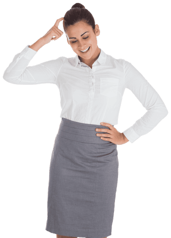 Smiling Businesswoman Thinking on Transparent Background for Professional Projects