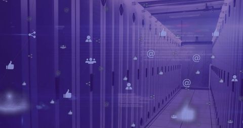 Social Media Icons Overlaid on Data Center Server Racks - Download Free Stock Images Pikwizard.com