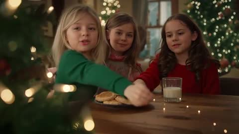 Children Sharing Cookies by Christmas Tree During Festive Holiday