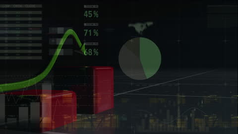 Digital Financial Chart Over Night Cityscape
