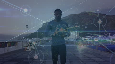 Futuristic Digital Network Concept with Athlete