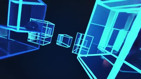 Panning Through Neon Blue Futuristic Cube Network