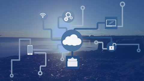 Digital Network Interface Over Ocean Background