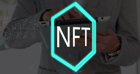 Businessman engaging in nft market with tablet digital interface