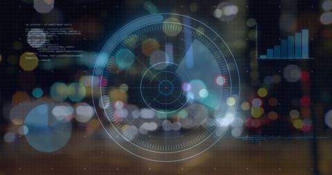 Futuristic digital data analysis with city light background