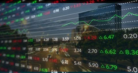 Digital Data Streams Overlooking Urban Cityscape