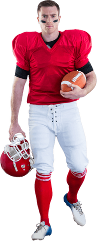 Transparent american football player with ball walking off field