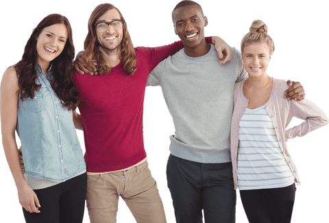 Transparent group of young professionals smiling outside