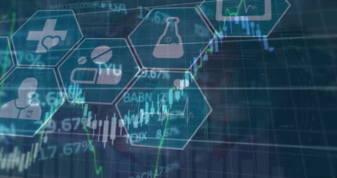 Financial Analysis with Medical Icons on Global Technology Network