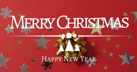 Festive Merry Christmas Greeting With Stars and Red Background