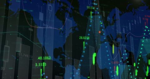 Global Financial Analysis Digital Display with World Map Overlay - Download Free Stock Images Pikwizard.com