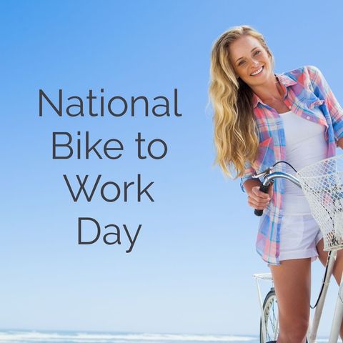 happy woman cycling for national bike to work day - Download Free Stock Templates Pikwizard.com