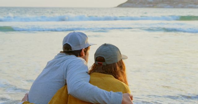 Couple Embracing on Beach at Sunset - Download Free Stock Images Pikwizard.com