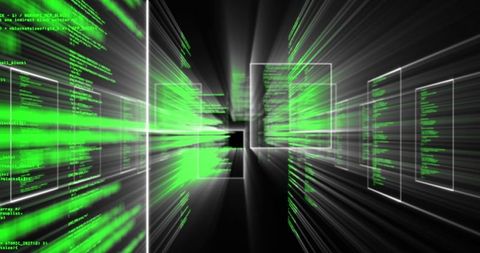 Dynamic Cyber Tunnel with Streaming Green Code and Wireframes - Download Free Stock Images Pikwizard.com