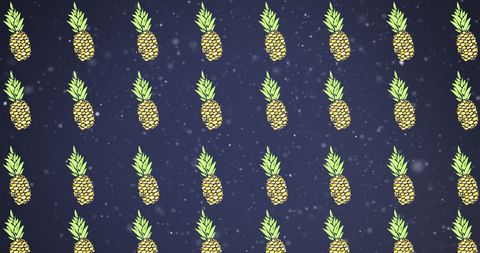 Tropical Pineapple Pattern on Violet Background with Snow Effect