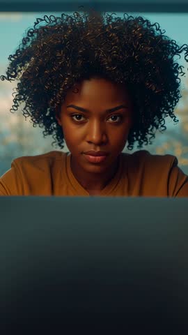 Leaning Forward Typing on Laptop at Home Office - Focused Woman Vertical Video